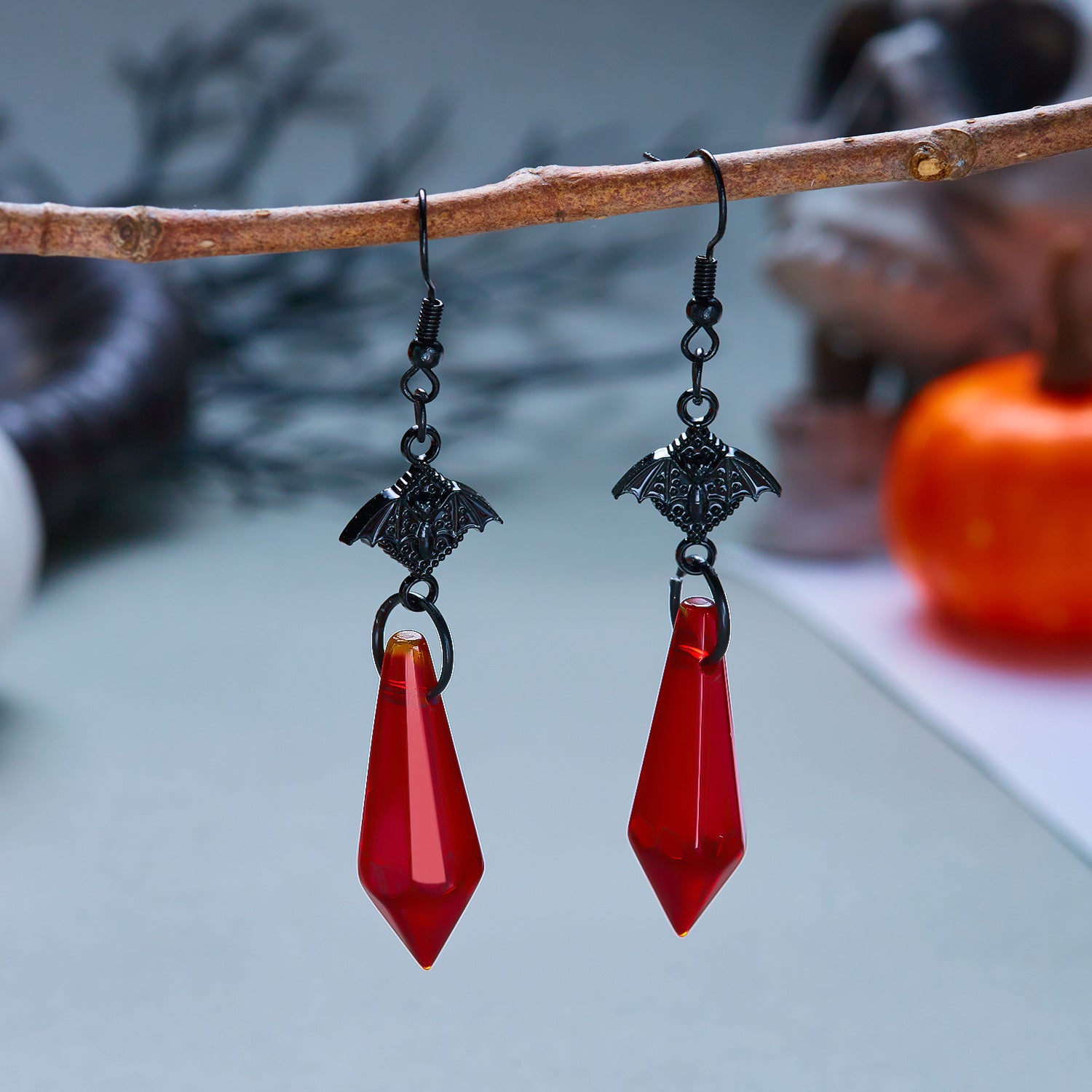 Midnight Bat Black Crystal Drop Earrings