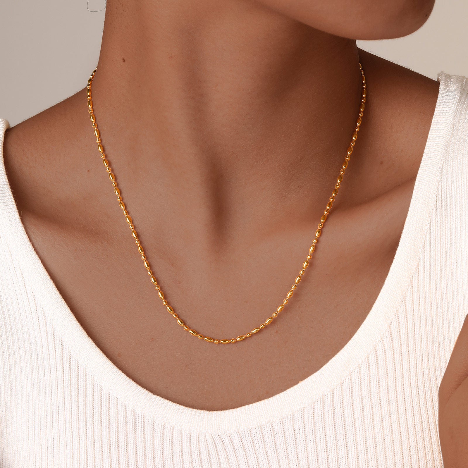 18K Gold Plated Minimal Rice Beads Necklace Set