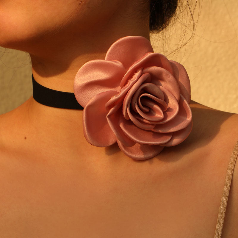 Rose Phantom Flower Suede Choker Costume Necklace