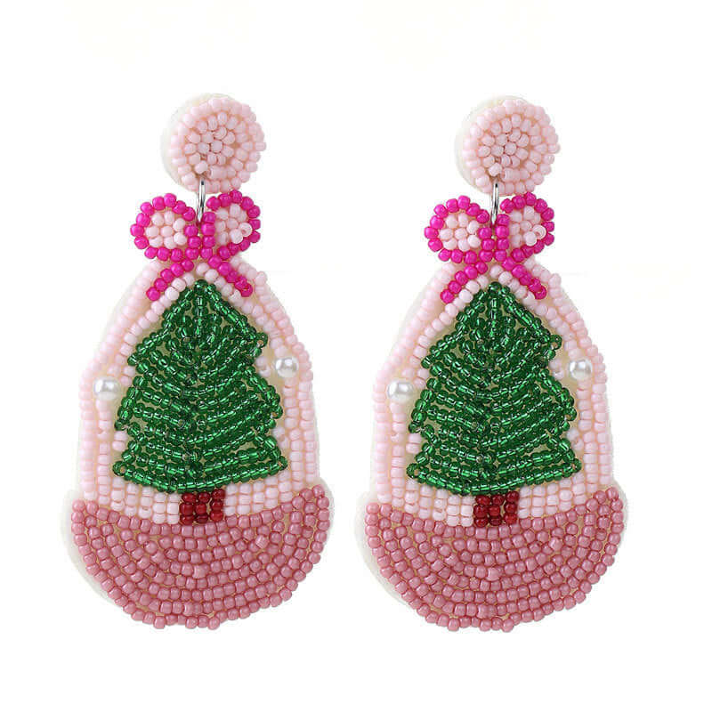Colorful Bow Christmas Tree Beaded Earring