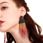 Bohemian Color Seed Beads Tassel Fringe Earrings