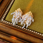 Classic Crystal Leaf Tassel Earrings