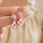 Dainty Pink Clover Drop Earrings