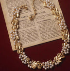 Retro Ginkgo Leaf Bold Statement Choker Necklace Pearl