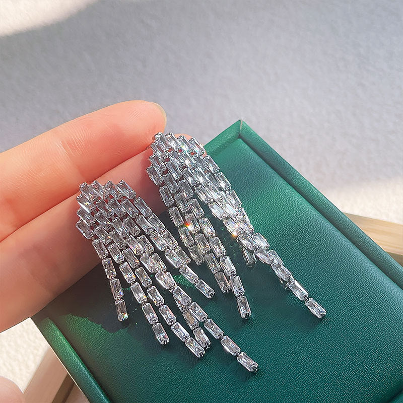 Sparkly Baguette CZ Tassel Waterfall Earrings