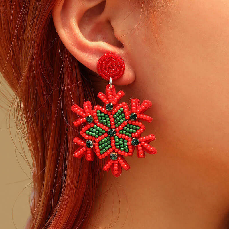 Winter Snowman Christmas Seed Bead Earring