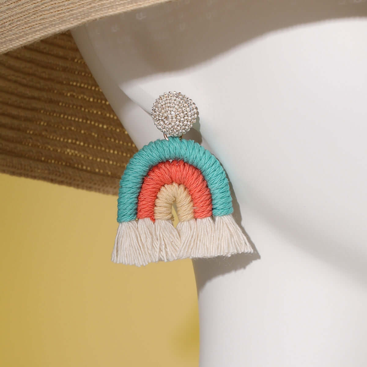 Woven Knit Rainbow Tassel Necklace
