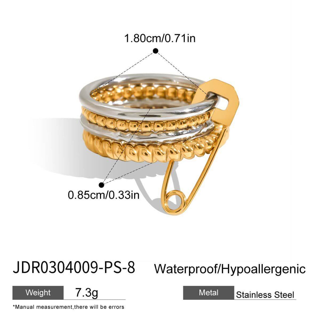 Safety Pin Multiple Layer Stacking Ring