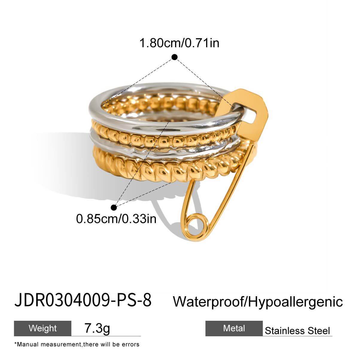 Safety Pin Multiple Layer Stacking Ring