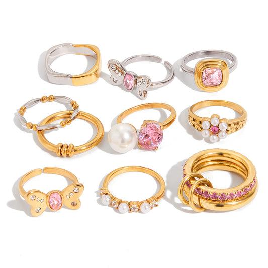 Fairy Pink Bow CZ Pearl Ring 