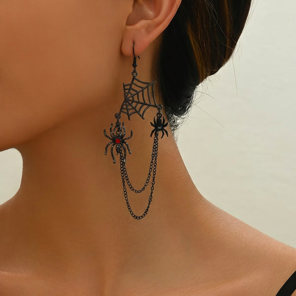 Web of Midnight Spider Chain Tassel Earrings