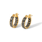 18K Gold Plated Black CZ Hoop Earrings