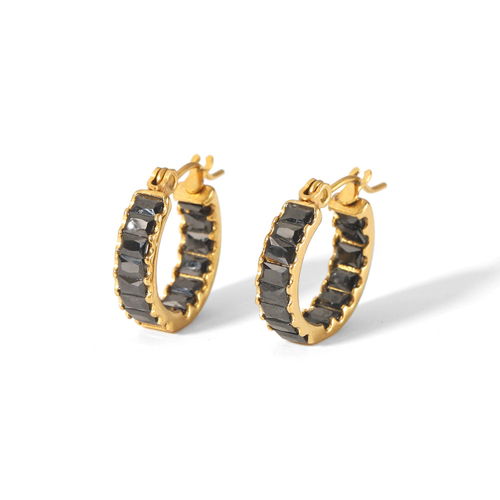 18K Gold Plated Black CZ Hoop Earrings