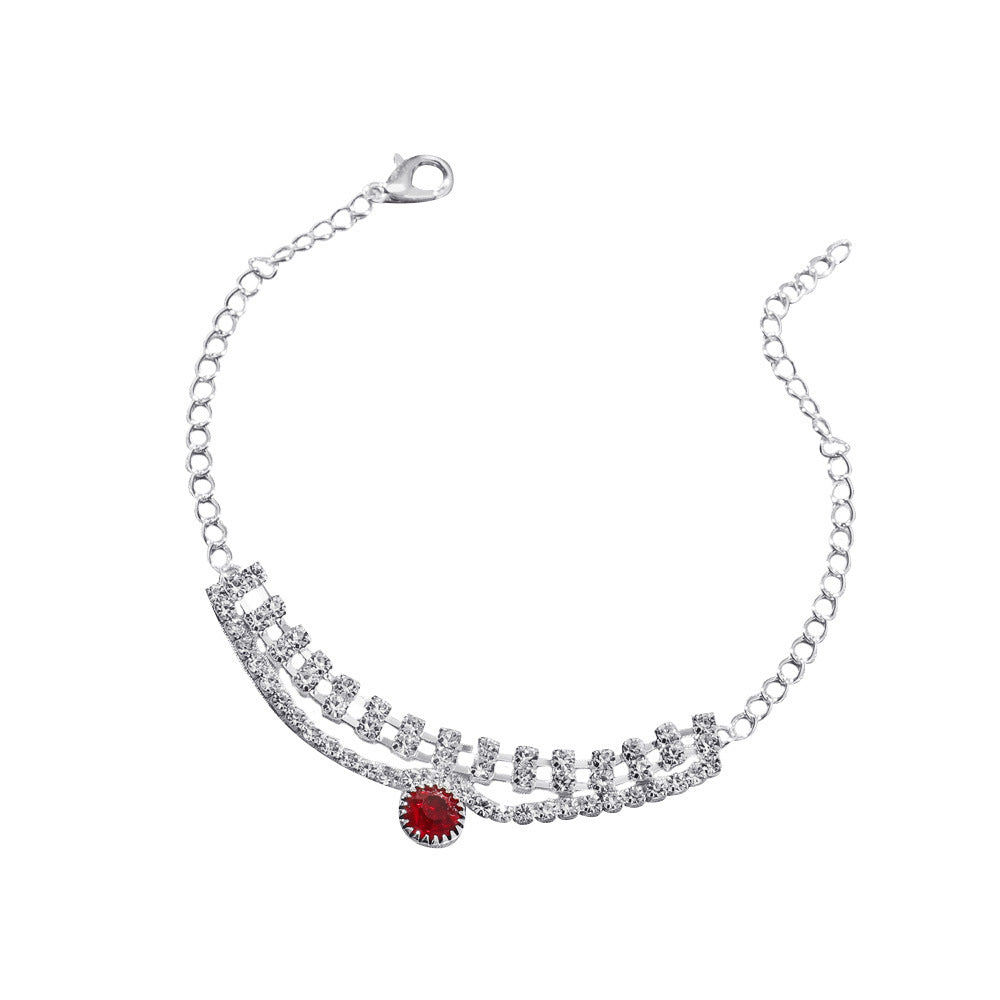 Red Stone Charm Bling Anklet