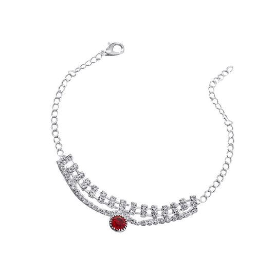 Red Stone Charm Bling Anklet