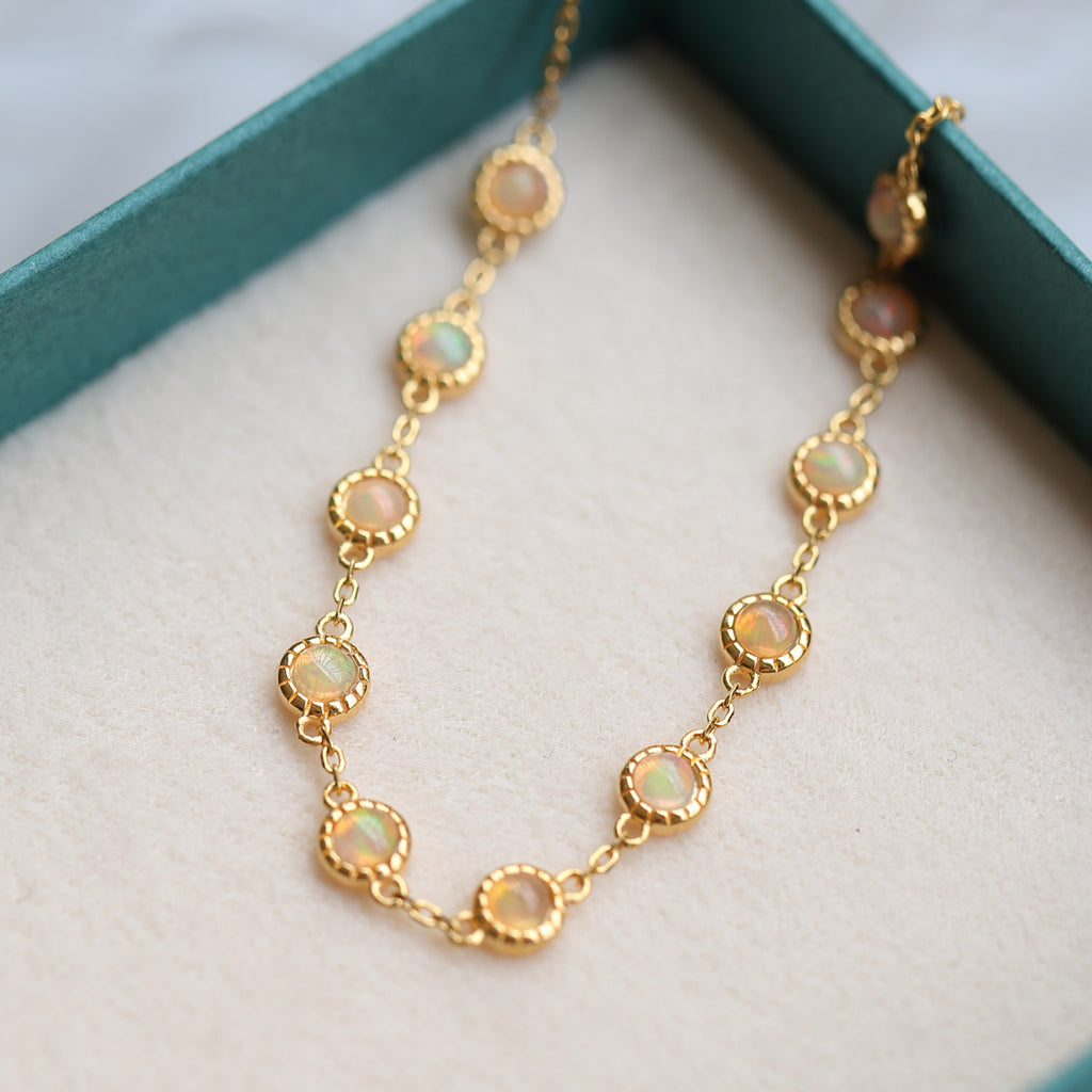 Opal Ruby & Sapphire Link Chain Bracelet