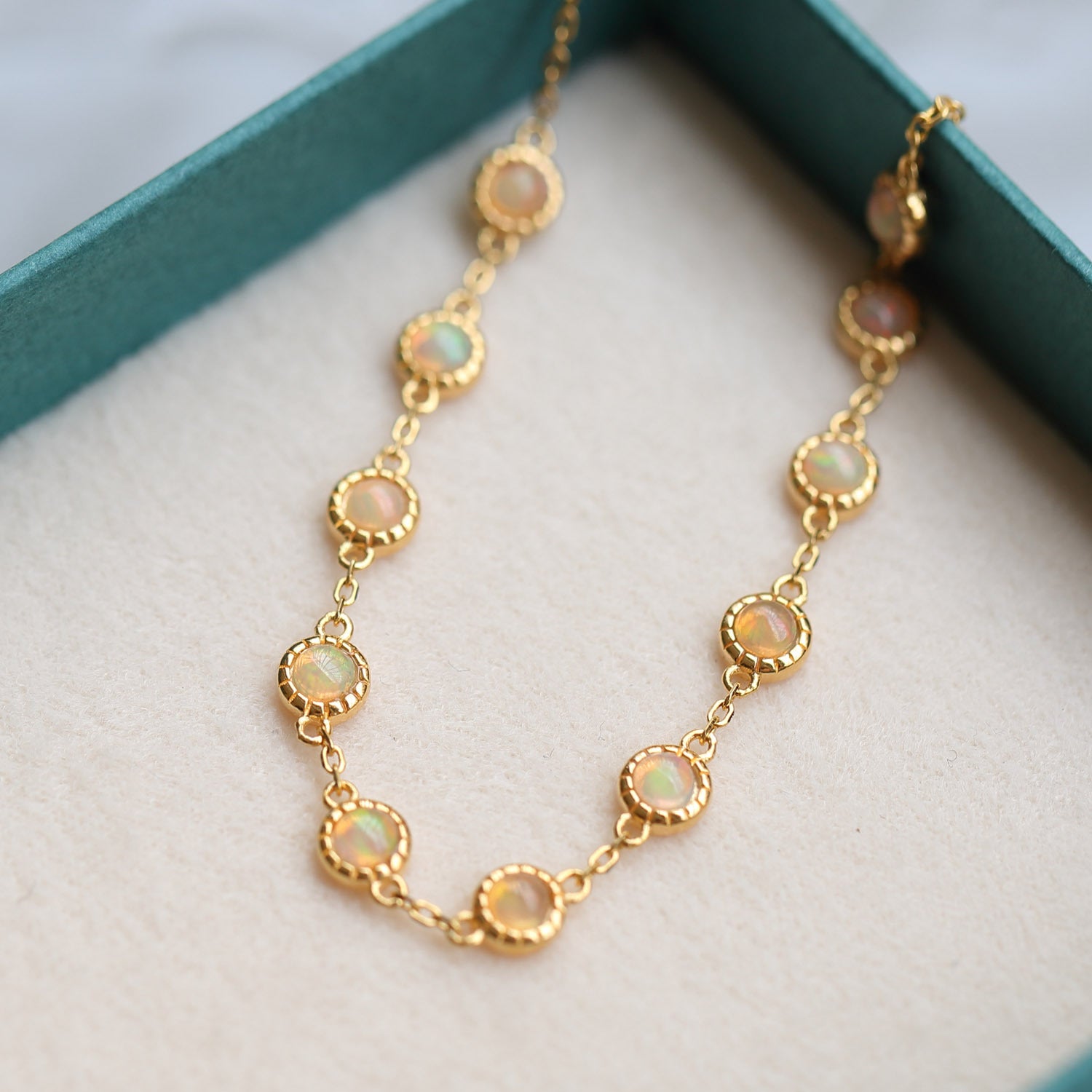 Opal Ruby & Sapphire Link Chain Bracelet