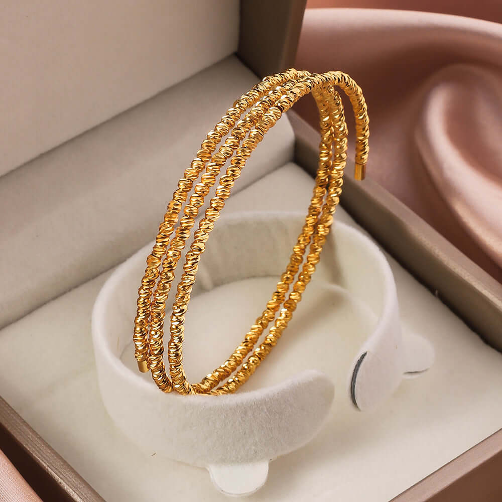 Bling Layer Gold Beads Strengthable Bangle Cuff Bracelet | R8270