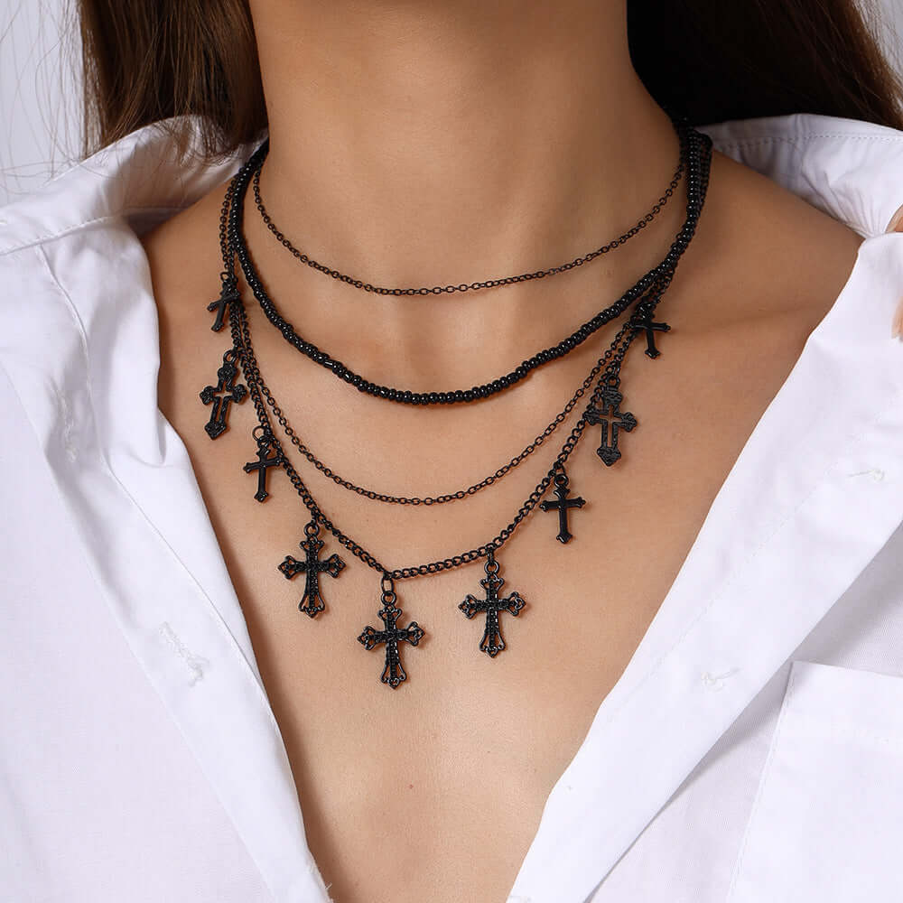 Cool Dark Cross Layering Grunge Necklace Statement | NZ4303