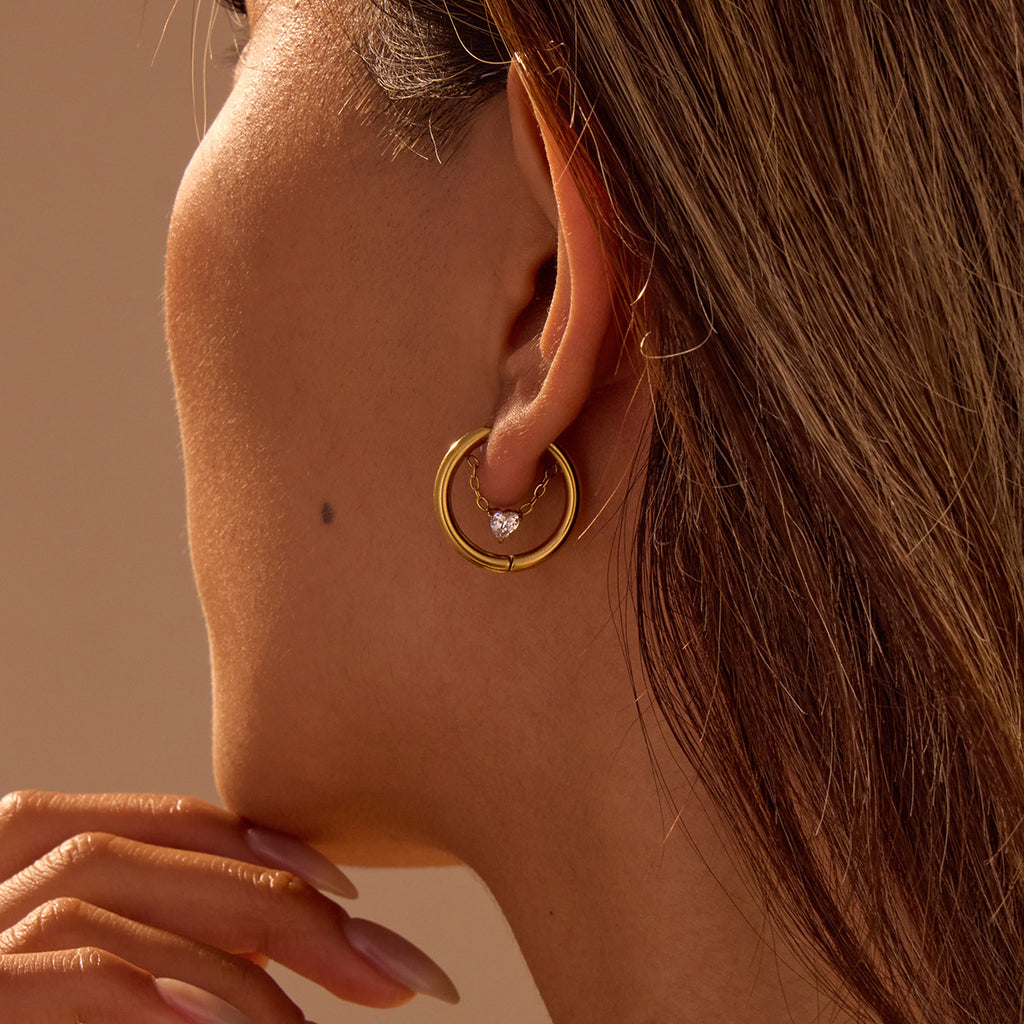 Heart in Circle French Gold Hoop Earrings