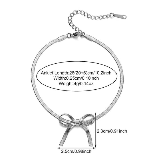 Gold Bow Herringbone Anklet Chain