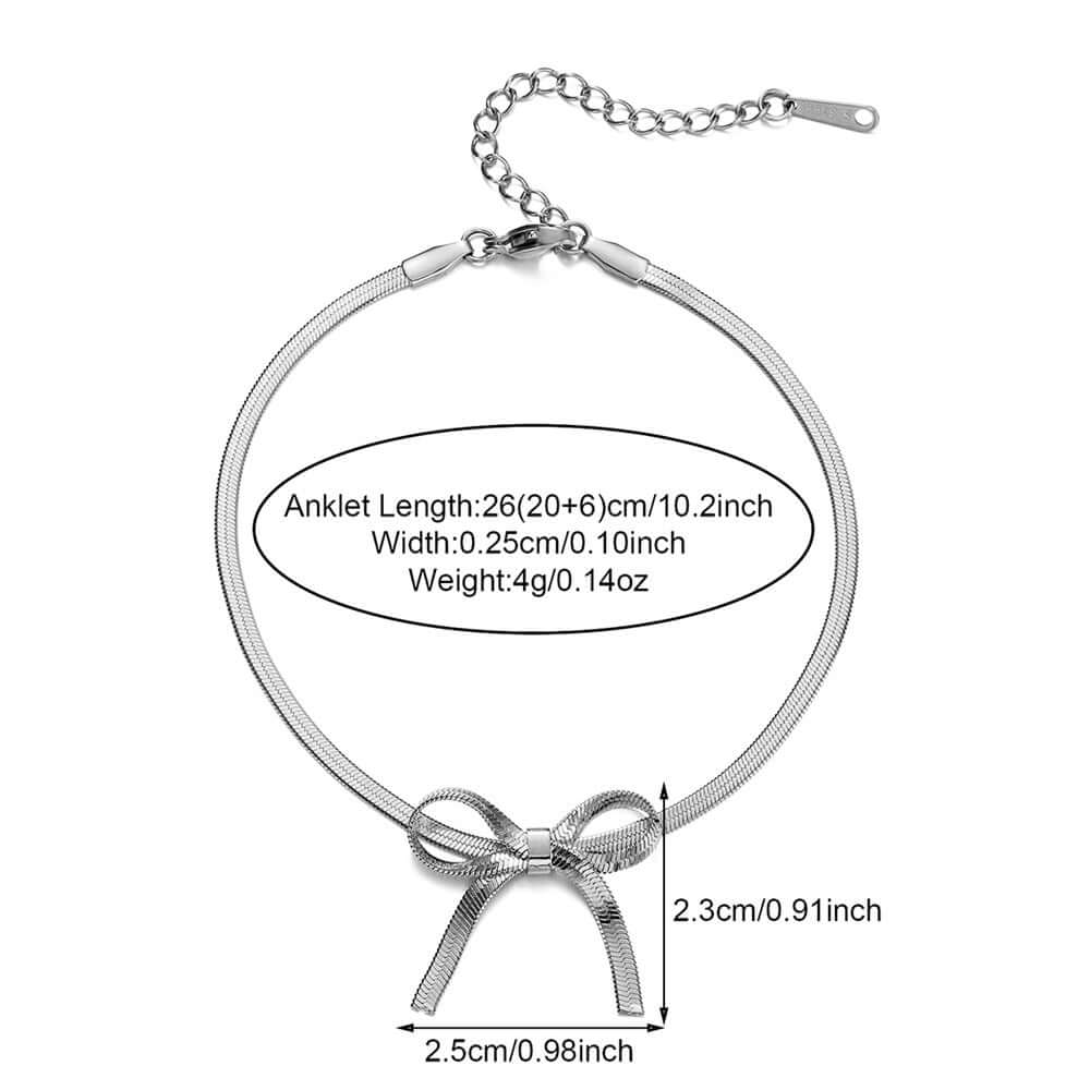 Gold Bow Herringbone Anklet Chain
