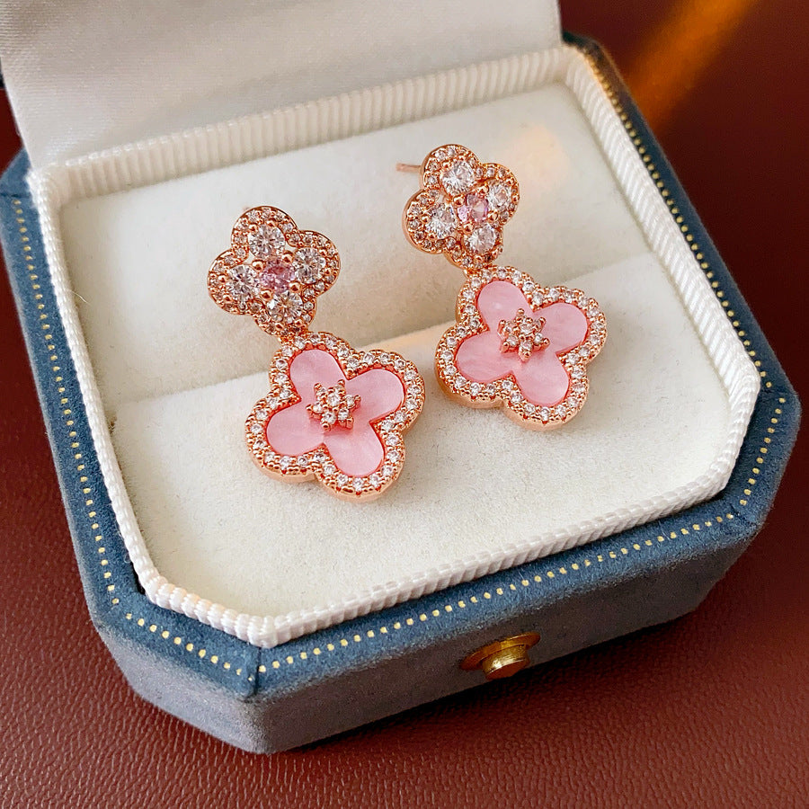 Dainty Pink Clover Drop Earrings