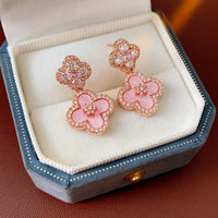 Dainty Pink Clover Drop Earrings