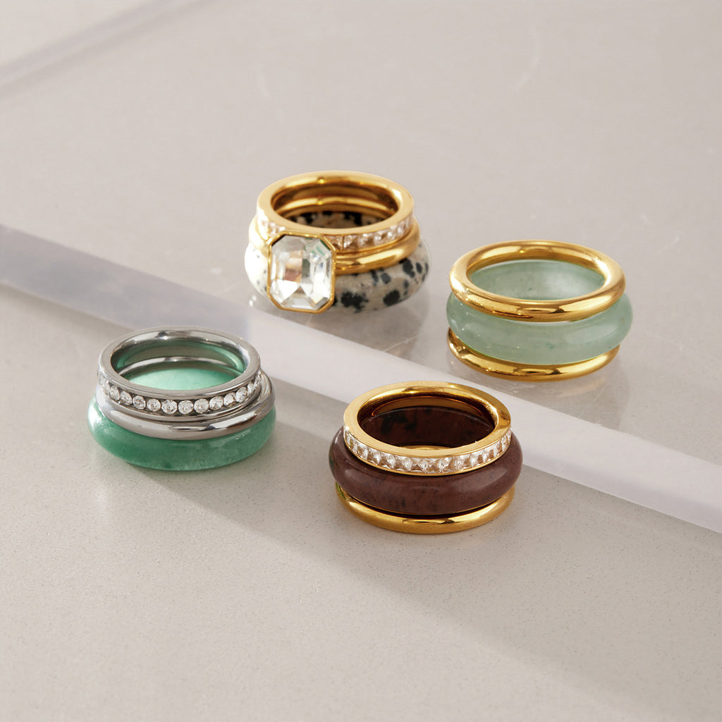 Earth & Elegance Natural Gemstone Stainless Steel Ring