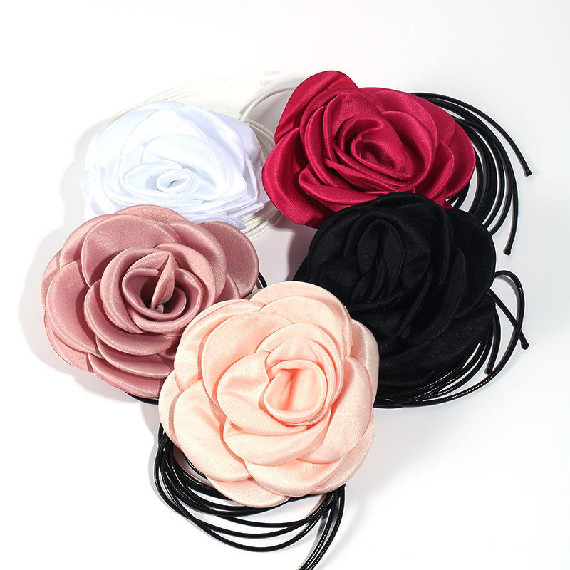 Rose Phantom Flower Suede Choker Costume Necklace