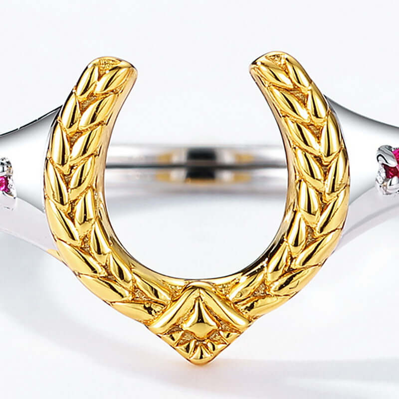 Antique Red Corundum Wisdom Horseshoe Ring | HJ189