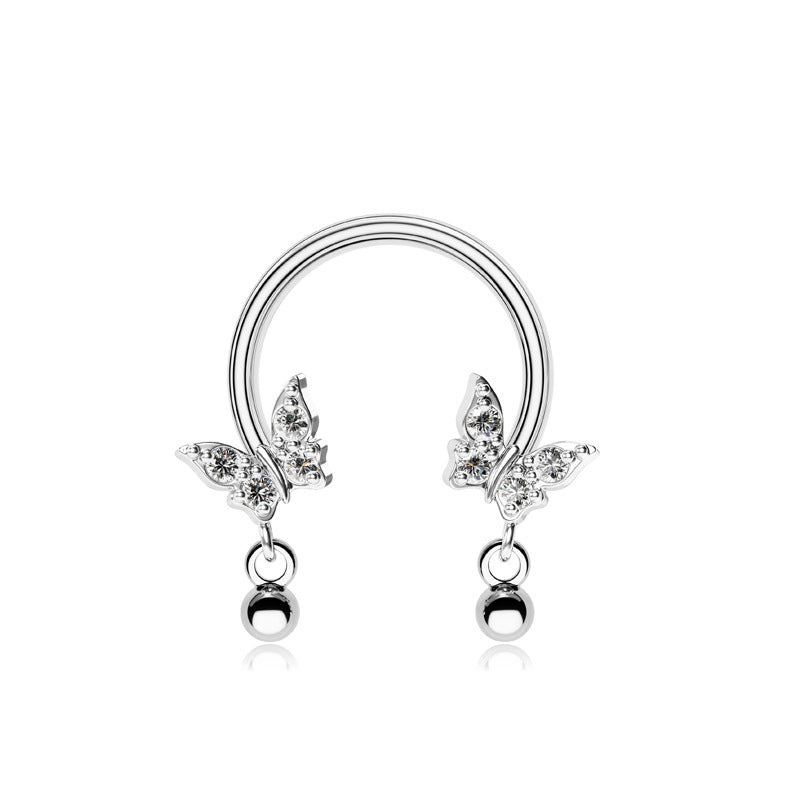 Butterfly Dangle Horseshoe Circular Barbell