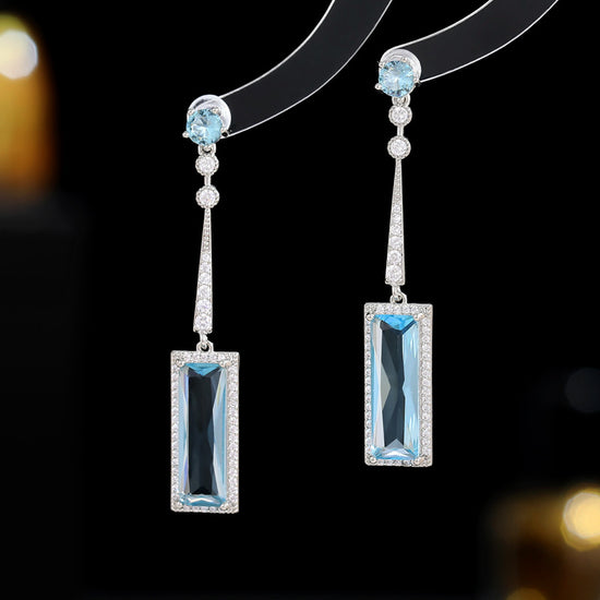 Midnight Blue Crystal Rectangle Drop Earrings