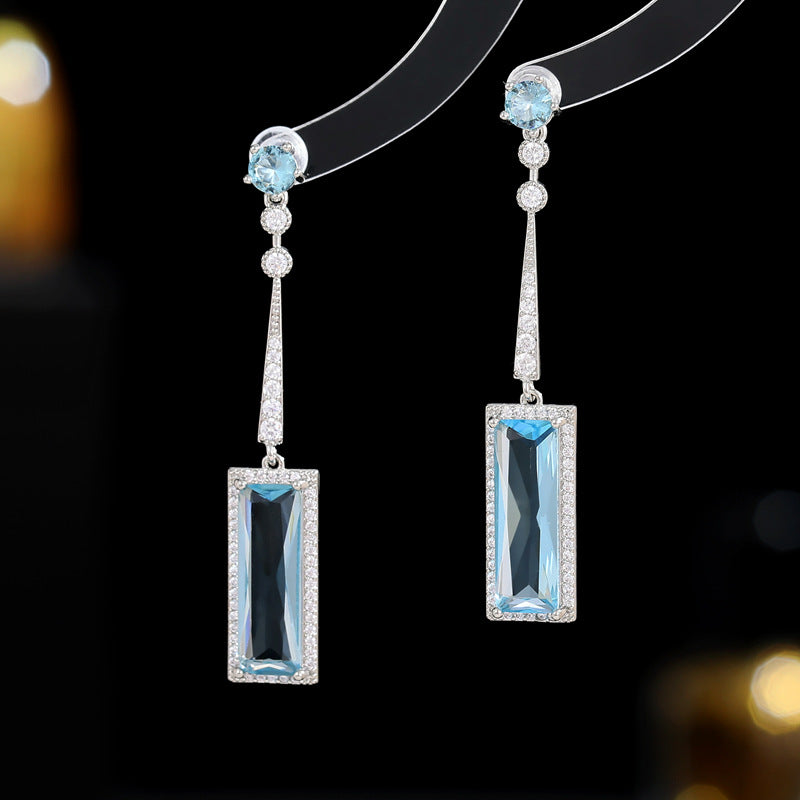 Midnight Blue Crystal Rectangle Drop Earrings