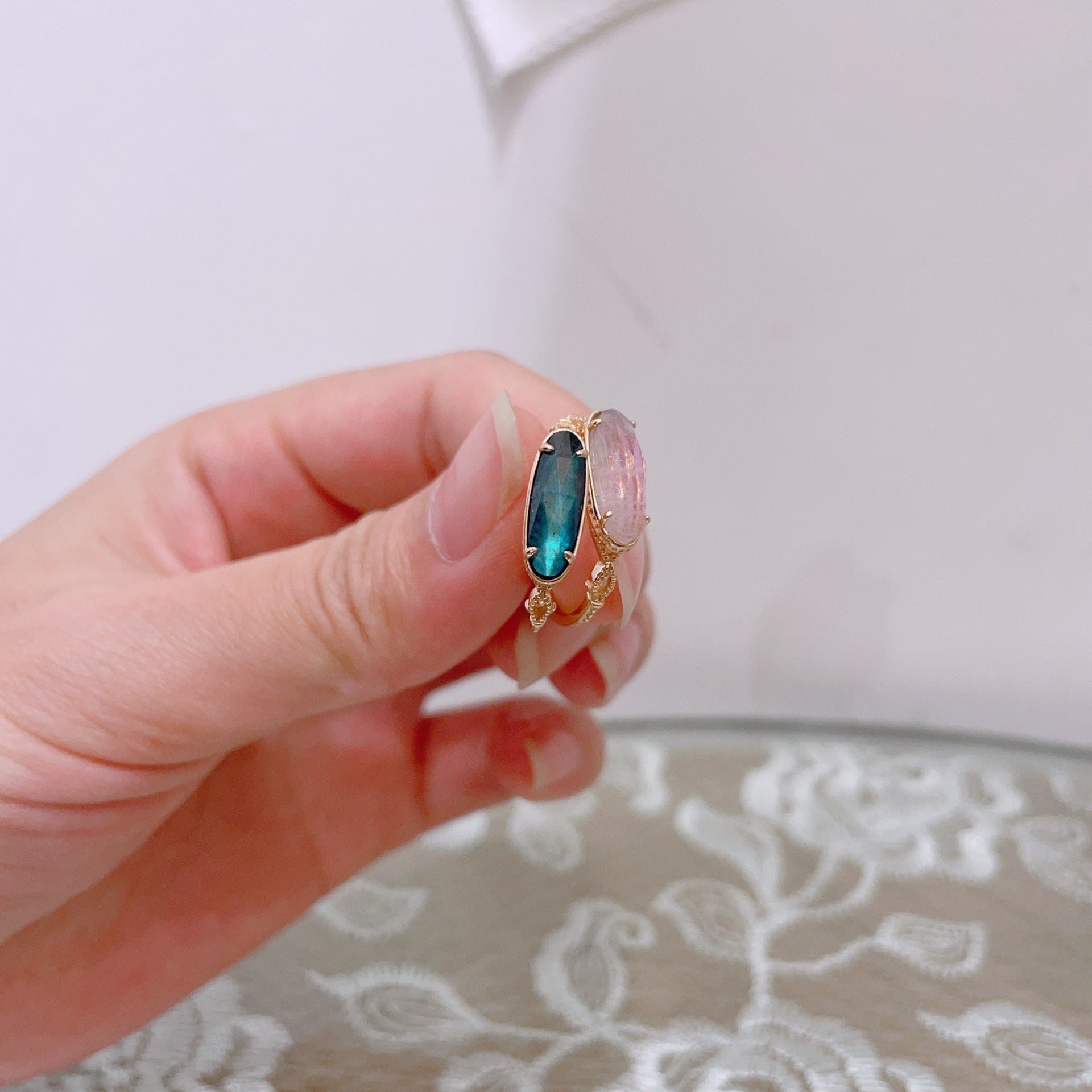 Mystery Labradorite Black Agate Gemstone Ring