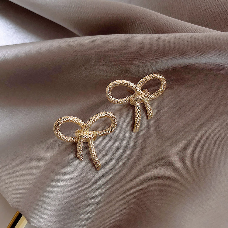 Minimal Gold Knot Studs, Bow Knot Earrings, Ribbon Earrings