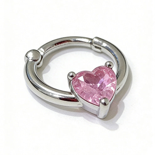 Rebel Pink Heart Horseshoe Circular Nose Ring