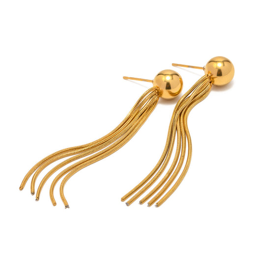 18K Gold Plated Titanium Tassel Fringe Long Dangle Earring | JDE001