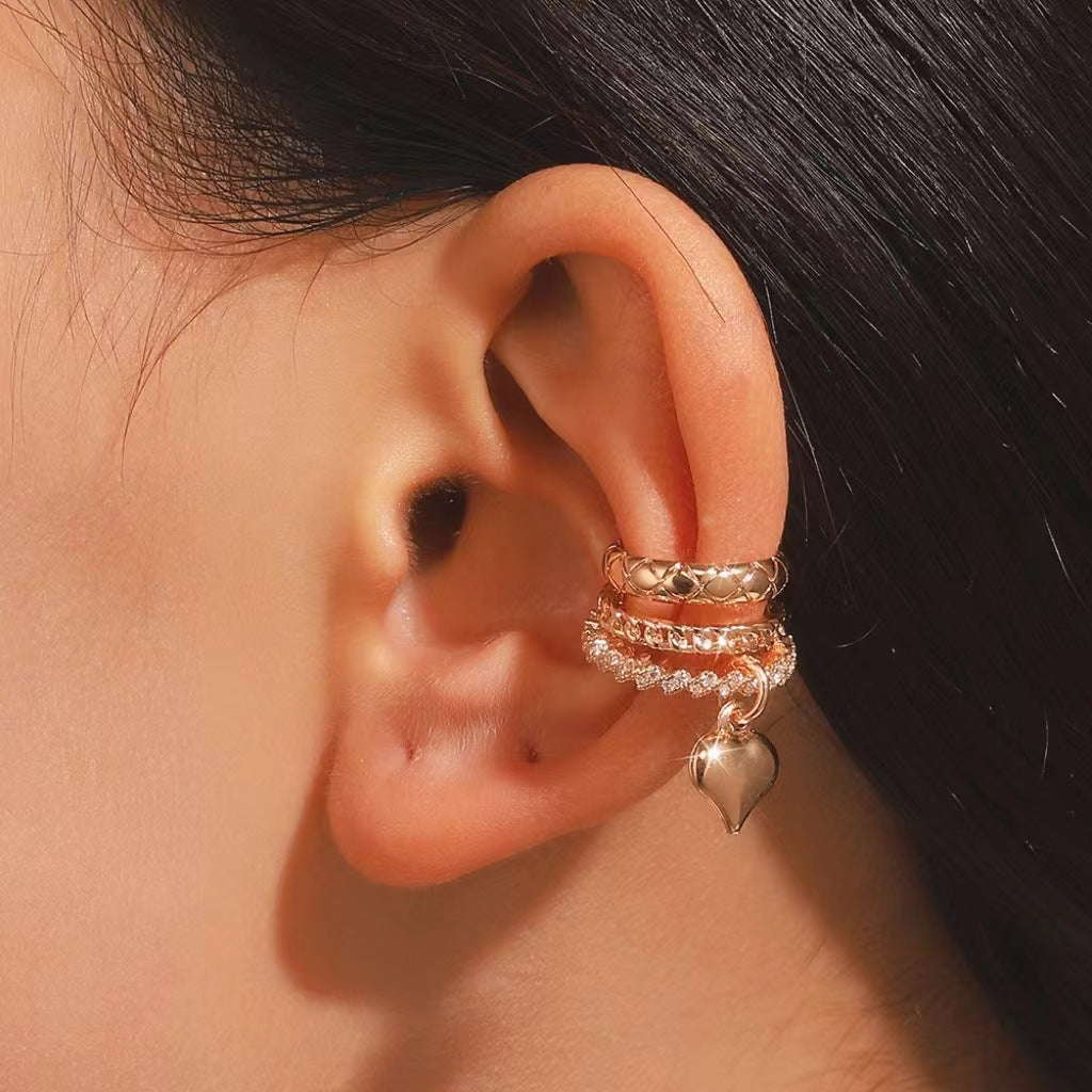 Luxury Layered Heart Ear Cuff Fake Earrings