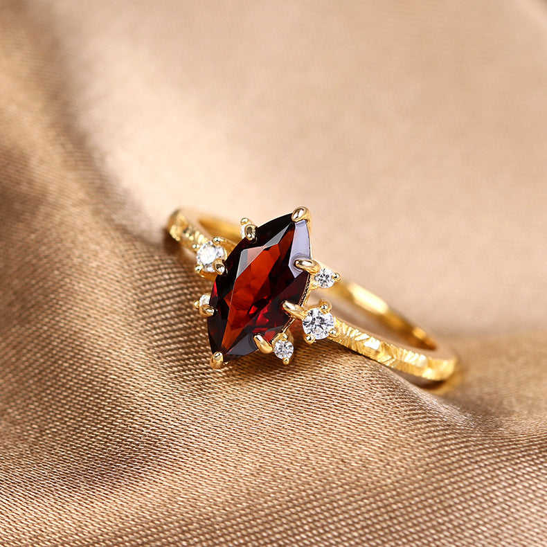 Natural Marquise Red Ruby July Birthstone Ring