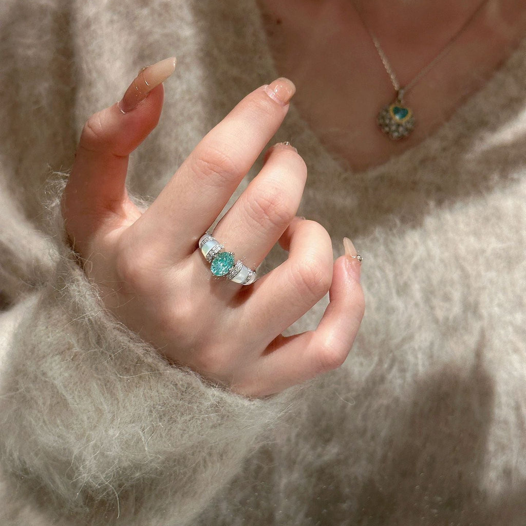 Paraiba-Inspired Blue Green Crystal Vintage Halo Ring