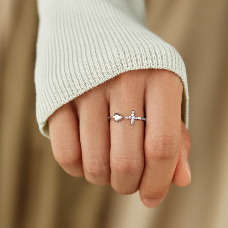 Cross Heart Open Pinky Ring