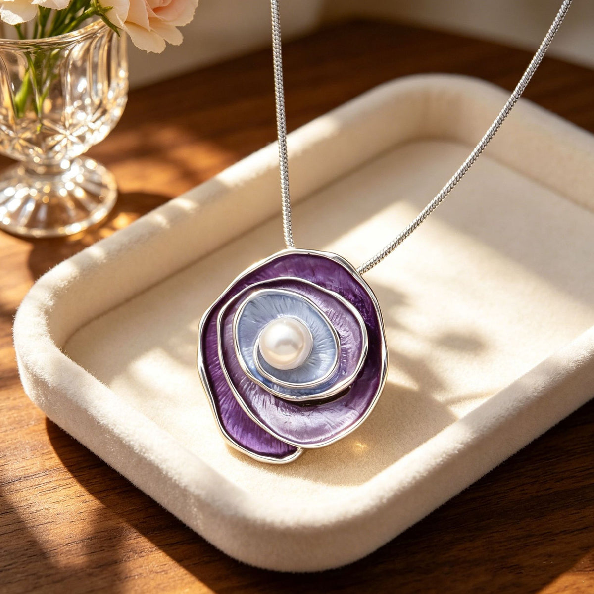 Enchanted Rose Pearl Pendant Necklace