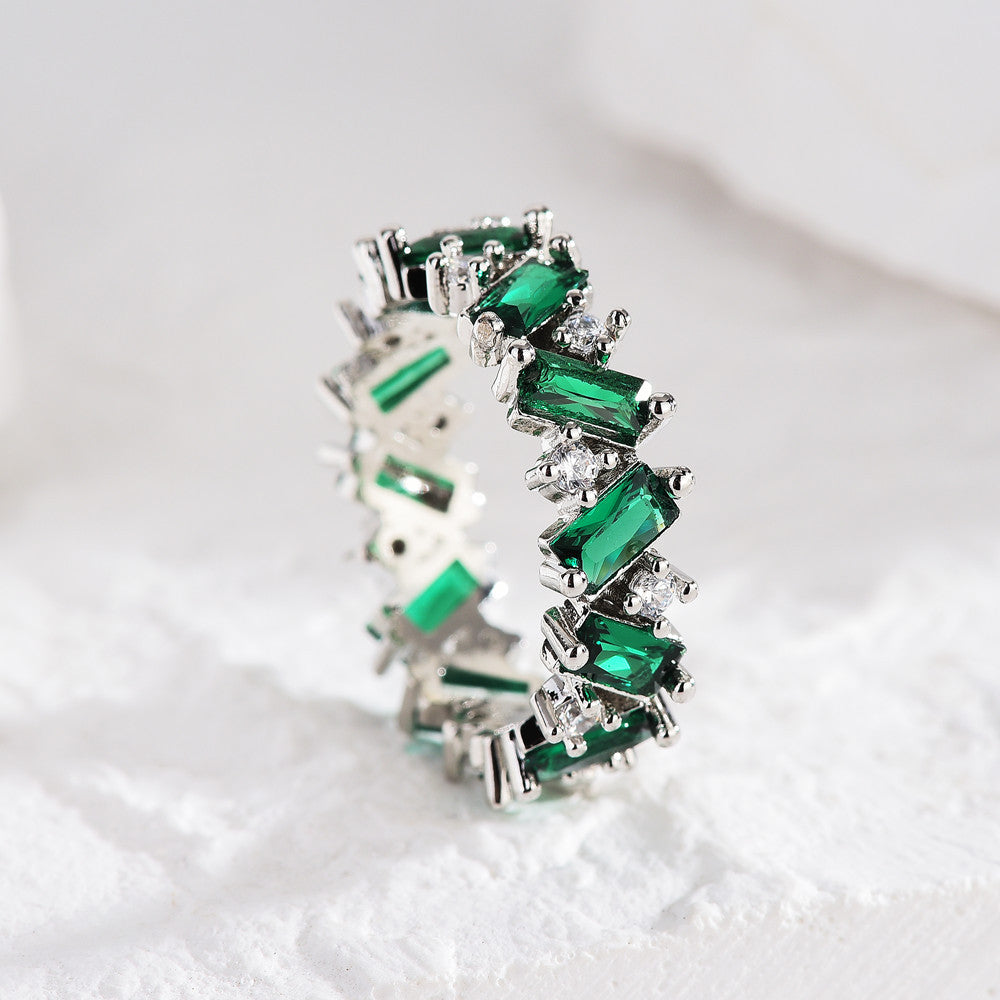 Irregular Geometric Green CZ Eternity Ring