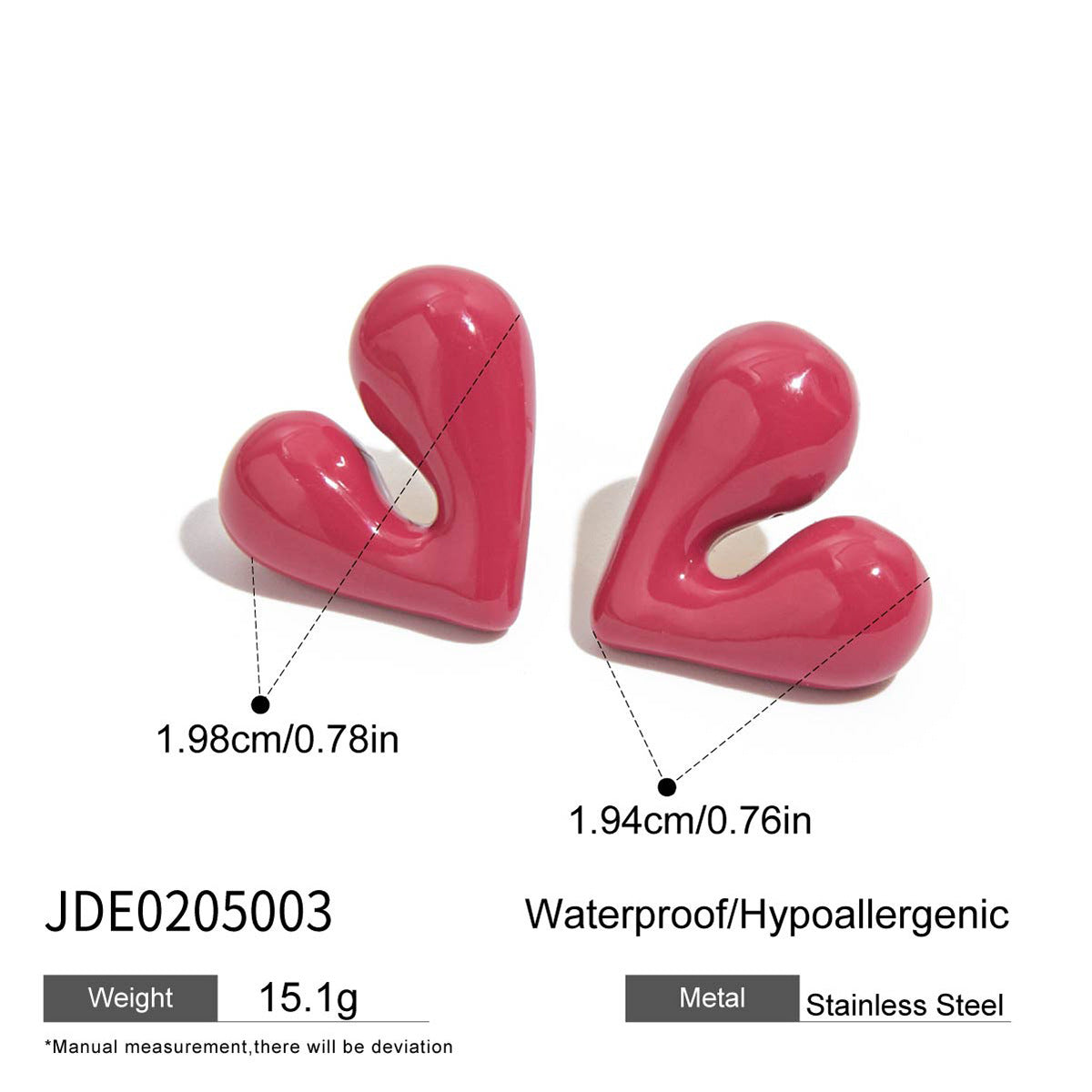 Color Red Heart Stud Earrings