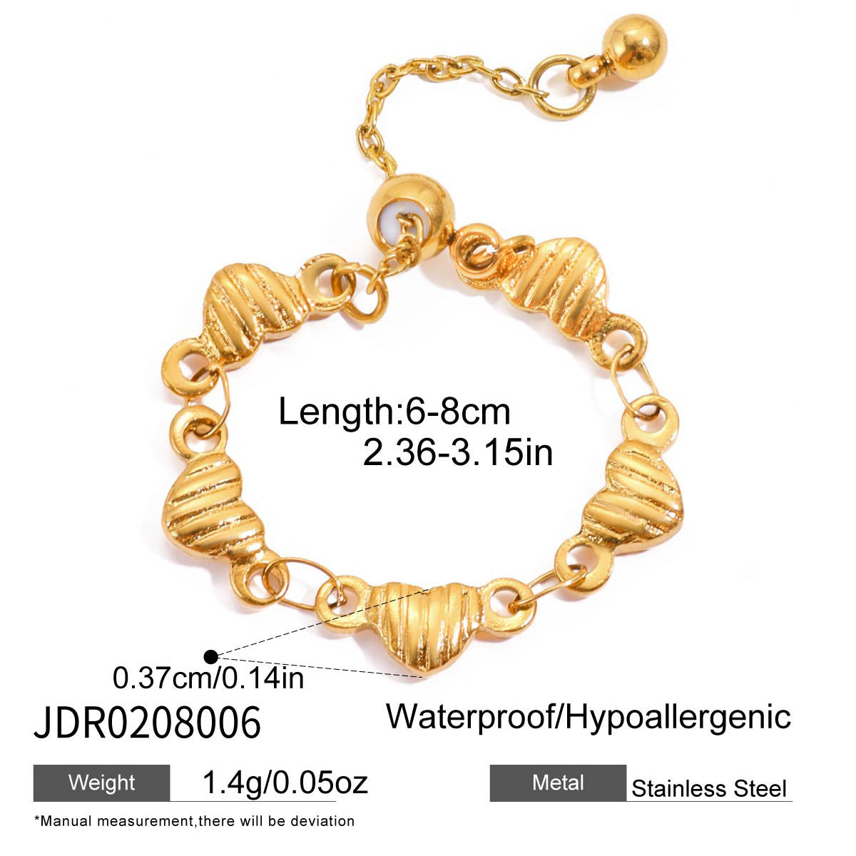 Unique Solid Heart Chain Ring