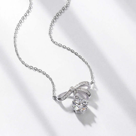 Ribbon Bow Moissanite Pendant Necklace