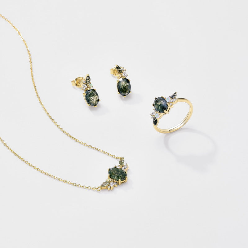 Nature inspired Moss Agate Leaf Ring
