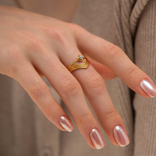 18K Gold Bezel Chevron Ring Stackable