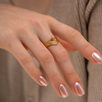 18K Gold Bezel Chevron Ring Stackable